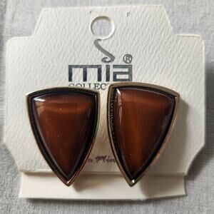 Mia Collection By kim Min Sun‎ Brown earrings with gold trim